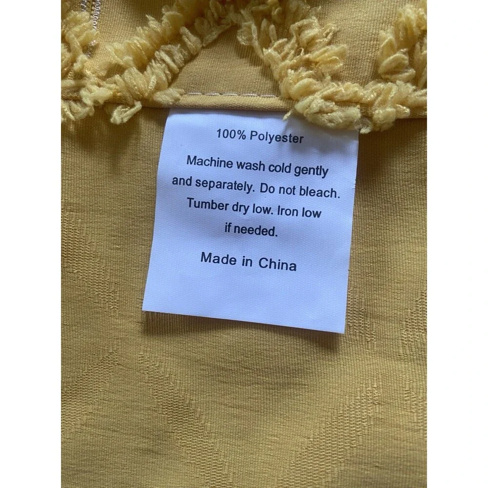 Chenille Shower Curtain Yellow Diamond Pattern Retro Cottagecore Cotton  72 X 72
